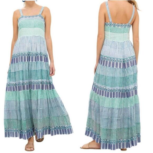 Tuckernuck Oliphant Strappy Maxi Dress Astrid Size XXS White Blue Embroidered - Picture 1 of 16